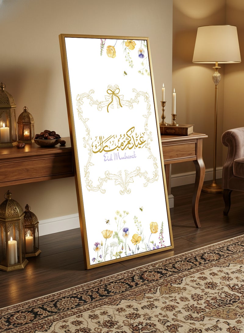 LOWHA Canvas Wall Art on Wooden Frame with Gold Floating Frame and Back Stand Featuring Eid Mubarak Design - Image 3
